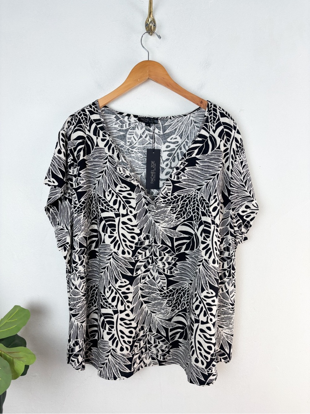 NWT Rachel Zoe Black Black & White Linen Blend Blouse Sz 3X